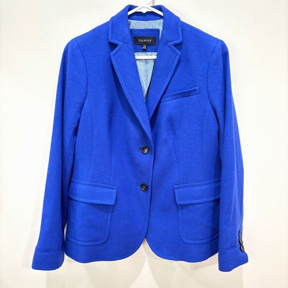 Talbots Blue Wool Blend Blazer Jacket Size 10 Preppy Academic Career Warm - Picture 1 of 16